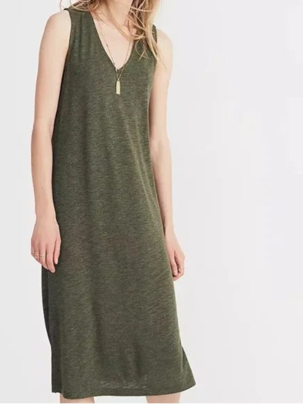 Madewell sleeveless V-Neck Olive Green Midi Dress
